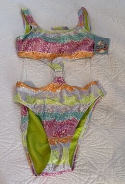 Blu C Bikini Set Size Small S Multi Color Floral Pineapple Swimsuit New
